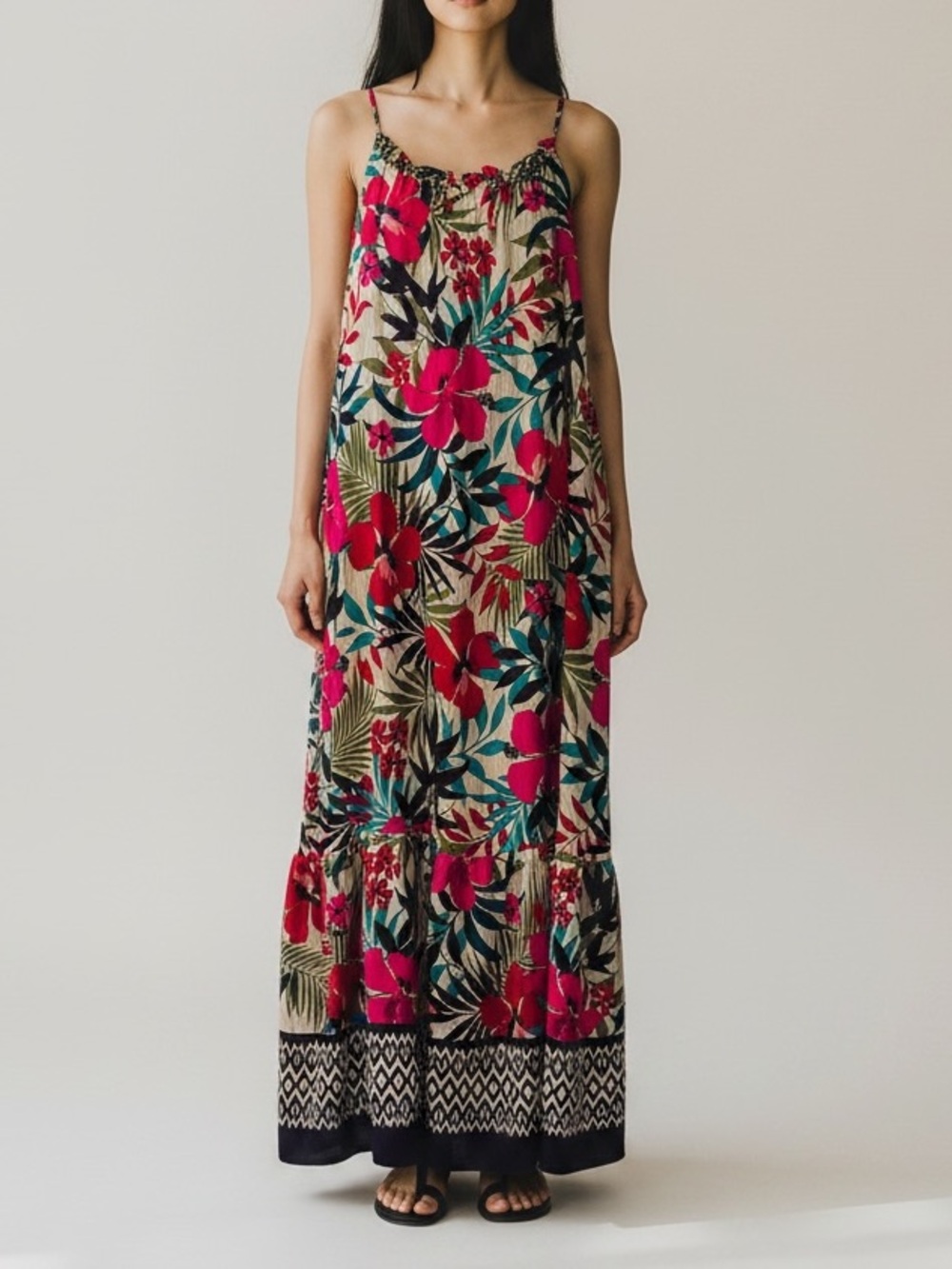 Emma & Michele Women’s Sleeveless Tropical Floral Maxi Chiffon Dress M Romantic